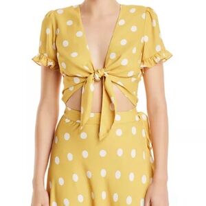 AQUA Yellow 2-Piece Polka Dot Tie Skirt Set size Medium